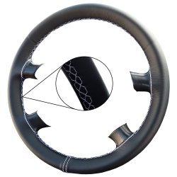 Lenkradbezug Echtleder LeCo® Lenkrad Bezug passend Mazda 3 Naht weiß