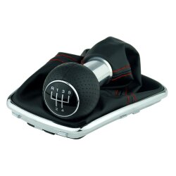 Schaltsack Schaltmanschette Naht Rot 12 mm Schaltknauf perforiert für VW Golf 4 IV Bora mit Chrom Rahmen