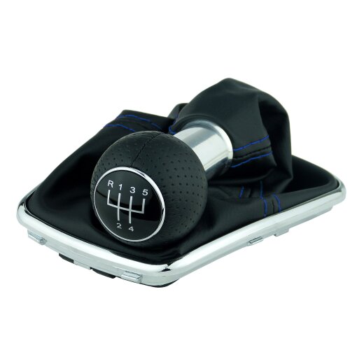Schaltsack Schaltmanschette Naht Blau 12mm Schaltknauf perforiert VW Golf 4 IV Bora mit CHROM Rahmen