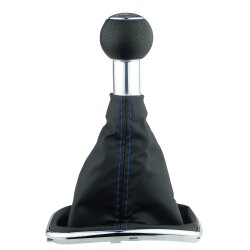 Schaltsack Schaltmanschette Naht Blau 12 mm Schaltknauf perforiert für VW Golf 4 IV Bora mit Chrom Rahmen