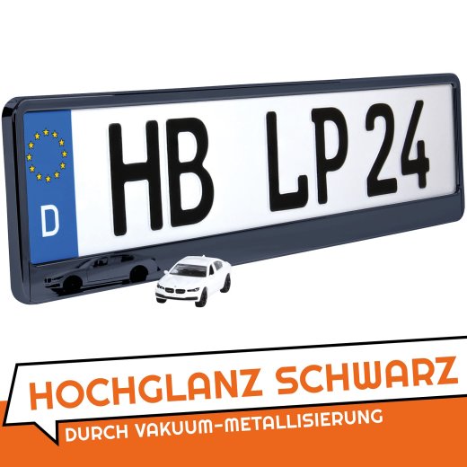73 2x Top Kennzeichenhalter Nummernschildhalter Hochglanz Schwarz Made in EU 