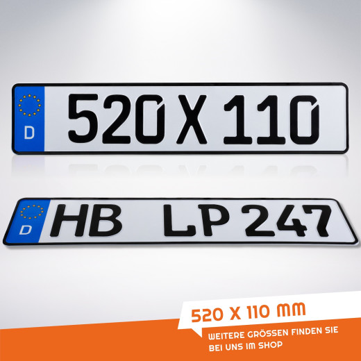 2 Stück Kennzeichen Wunkschkennzeichen DIN-zertifiziert PKW LKW Autokennzeichen Nummernschild 520 x 110