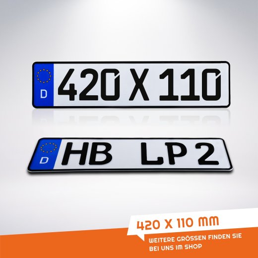 2 Stück Kennzeichen Wunkschkennzeichen DIN-zertifiziert PKW LKW Autokennzeichen Nummernschild 420 x 110
