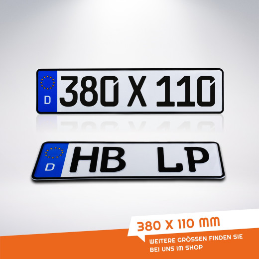 1 Stück Kennzeichen Wunkschkennzeichen DIN-zertifiziert PKW LKW Autokennzeichen Nummernschild 380 x 110