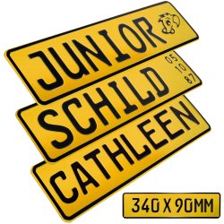 1x Kennzeichen Junior Bobby Car Kettcar Wunschtext FUN Kennzeichen Funschild GelbRetroreflektierend