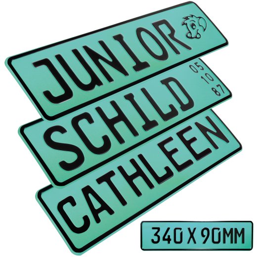 TEILE-24.EU Namensschild Junior Kennzeichen Kidsplate Bobbycar Kettcar Tretauto 340x90mm 