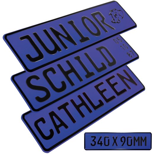 1x Kennzeichen Junior Bobby Car Kettcar Wunschtext FUN Kennzeichen Funschild dunkel Blau