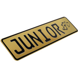 1x Kennzeichen Junior Bobby Car Kettcar Wunschtext FUN Kennzeichen viele Farben Funschild Gold retroreflektierend