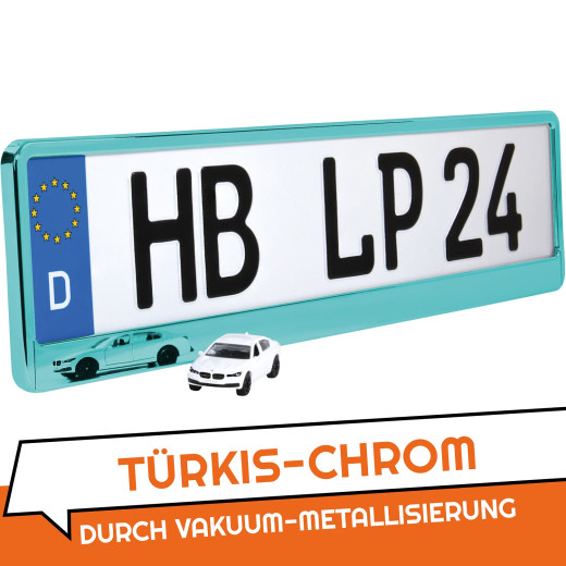 2 Stück Kennzeichenhalter Türkis - Chrom Kennzeichenhalterung Halter