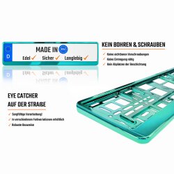 2 Stück Kennzeichenhalter Türkis - Chrom Kennzeichenhalterung Halter