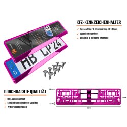 2 Kennzeichenhalter Pink - Chrom Kennzeichenhalterung Halter