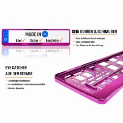 2 Kennzeichenhalter Pink - Chrom Kennzeichenhalterung Halter