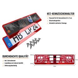 2 Kennzeichenhalter Rot - Chrom Kennzeichenhalterung Halter