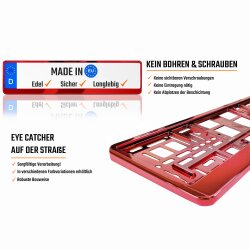 2 Kennzeichenhalter Rot - Chrom Kennzeichenhalterung Halter