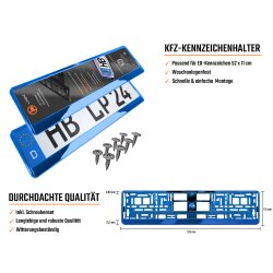 2 Kennzeichenhalter Blau - Chrom Kennzeichenhalterung Halter