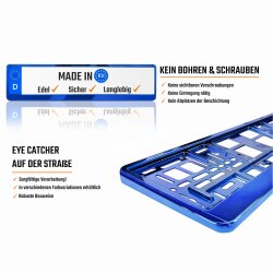 2 Kennzeichenhalter Blau - Chrom Kennzeichenhalterung Halter