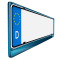 2 kurze Kennzeichenhalter Edelstahl poliert - in blau - kurz 46x11cm Kennzeichen Halter