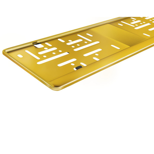 2 kurze Kennzeichenhalter Edelstahl poliert - in gold - kurz 46x11cm Kennzeichen Halter