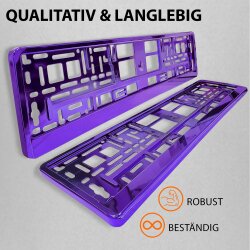 2 Stück Kennzeichenhalter Violett - Chrom Kennzeichenhalterung Halter