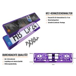 2 Stück Kennzeichenhalter Violett - Chrom Kennzeichenhalterung Halter