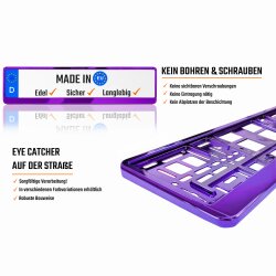 2 Stück Kennzeichenhalter Violett - Chrom Kennzeichenhalterung Halter