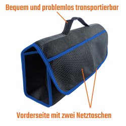 Kofferraumtasche Autotasche Tasche KFZ Zubehörtasche Auto Organizer schwarz mit blauem Saum