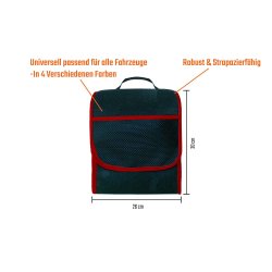 Kofferraumtasche Organizer Autotasche Auto Kofferraum KFZ Tasche in schwarz mit rotem Saum