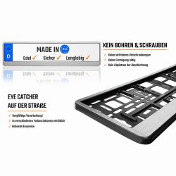 2x Kennzeichenhalter Auto Chrom gebürstet Kennzeichenhalterung KFZ Kennzeichen EU 520 x 110 Halter Nummernschild Halterung Alu look PKW Nummernschildhalter Nummernschildhalterung Kennzeichenverstärker