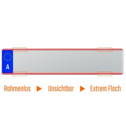 2 Kennzeichenhalter Österreich rahmenlos transparent Kennzeichtafeln 520x120 mm