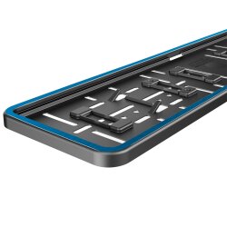 Kennzeichenhalter mit umlaufendem Rahmen KFZ-Kennzeichen Halter Halterung Blau chrom gebürstet