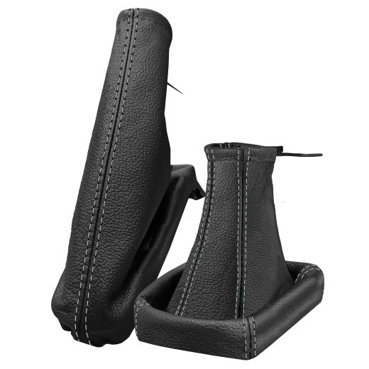 Schaltsack und Handbremsmanschette für Opel Astra G 100% echtes Leder schwarz Naht grau