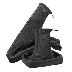Schaltsack und Handbremsmanschette für Opel Astra G 100% echtes Leder schwarz Naht grau