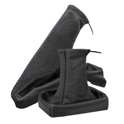 Schaltsack und Handbremsmanschette für Opel Astra G 100% Echtleder schwarz Naht blau