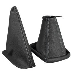 Schaltsack und Handbremsmanschette passend für Opel Corsa C 100% Echtleder schwarz Naht grau