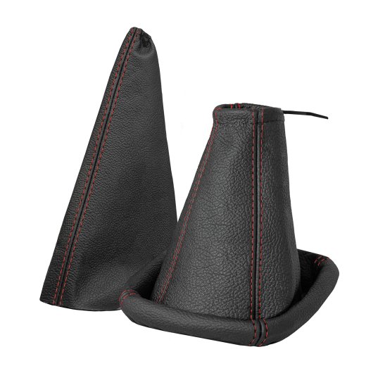 Schaltsack und Handbremsmanschette passend für Opel Corsa C 100% Echtleder schwarz Naht rot