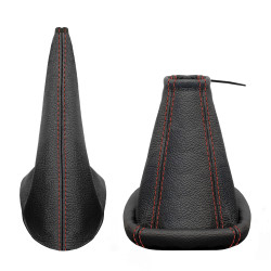 Schaltsack und Handbremsmanschette passend für Opel Corsa C 100% Echtleder schwarz Naht rot