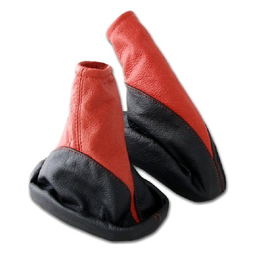 Schaltsack + Handbremsmanschette für Opel Astra G 100% echt Leder schwarz rot