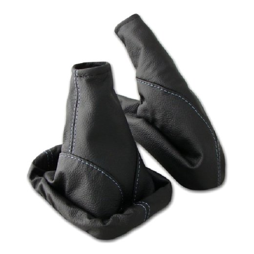 Schaltsack + Handbremsmanschette für Opel Astra G 100% echt Leder schwarz mit blauer Naht