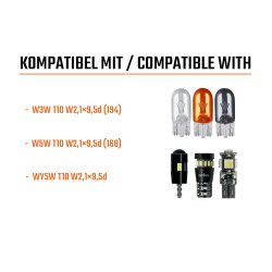1x T10 W5W Fassung Stecker Lampenfassung Standlicht Parklicht Glas Sockel Glassockel Stecksockel W3W WY5W W2,1x9,5d