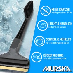 2 Stück Kombi Schneebürste und Eisschaber 42 cm Messingklinge Grau
