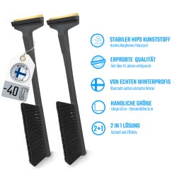 2 Stück Kombi Schneebürste und Eisschaber 42 cm Messingklinge Grau