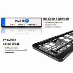 2x Kennzeichenhalter Auto Schwarz Hochglanz Kennzeichenhalterung KFZ EU Kennzeichen 520 x 110 Halter Nummernschild Halterung PKW LKW Nummernschildhalter Nummernschildhalterung Kennzeichenverstärker