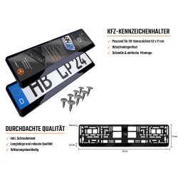 2x Kennzeichenhalter Auto Schwarz Hochglanz Kennzeichenhalterung KFZ EU Kennzeichen 520 x 110 Halter Nummernschild Halterung PKW LKW Nummernschildhalter Nummernschildhalterung Kennzeichenverstärker