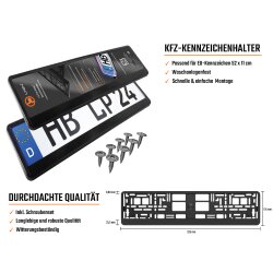 2x Kennzeichenhalter Auto Schwarz Kennzeichenhalterung KFZ Kennzeichen EU 520 x 110 Halter Nummernschild Halterung PKW LKW Nummernschildhalter Nummernschildhalterung Kennzeichenverstärker