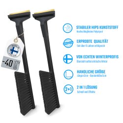 2 Stück Kombi Schneebürste und Eisschaber 42 cm Messingklinge Schwarz