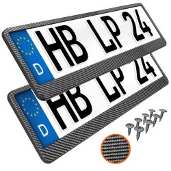 2 Kennzeichenhalter Auto Carbon Look Kennzeichenhalterung KFZ EU Kennzeichen 520 x 110 Halter Nummernschild Halterung PKW LKW Nummernschildhalter Nummernschildhalterung Kennzeichenverstärker