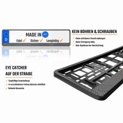 2x Kennzeichenhalter Auto Carbon Look Kennzeichenhalterung KFZ EU Kennzeichen 520 x 110 Halter Nummernschild Halterung PKW LKW Nummernschildhalter Nummernschildhalterung Kennzeichenverstärker