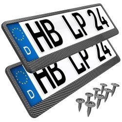 2x Kennzeichenhalter Auto Carbon Look Kennzeichenhalterung KFZ EU Kennzeichen 520 x 110 Halter Nummernschild Halterung PKW LKW Nummernschildhalter Nummernschildhalterung Kennzeichenverstärker