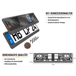 2x Kennzeichenhalter Auto Carbon Look Kennzeichenhalterung KFZ EU Kennzeichen 520 x 110 Halter Nummernschild Halterung PKW LKW Nummernschildhalter Nummernschildhalterung Kennzeichenverstärker
