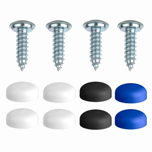 Kennzeichen Schrauben mit Kappen 4er Set Nummernschild Schrauben Set 4,8 x 16mm inkl. Abdeckkappen Befestigungsschrauben Kennzeichenbefestigung